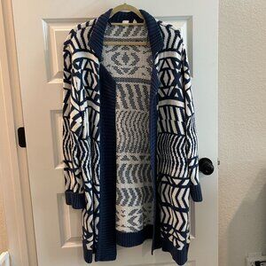 Heavyweight Gap Cream/Off-White and Blue Cardigan Coatigan Tribal Print